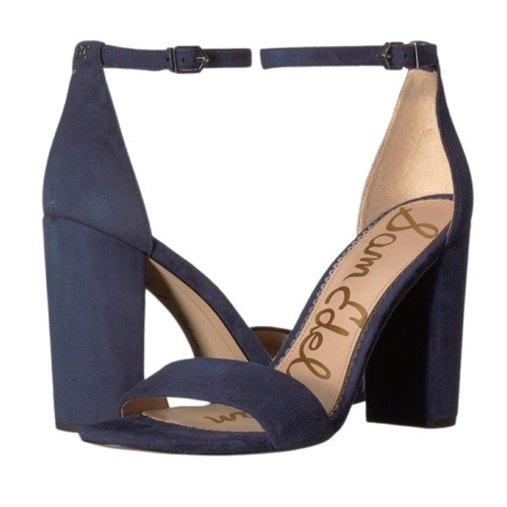 SAM EDELMAN Yaro Blue Suede Block Heel Sandals 9